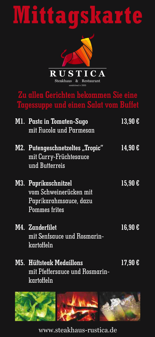 Aktuelle Mittagskarte Steakhaus Rustica
