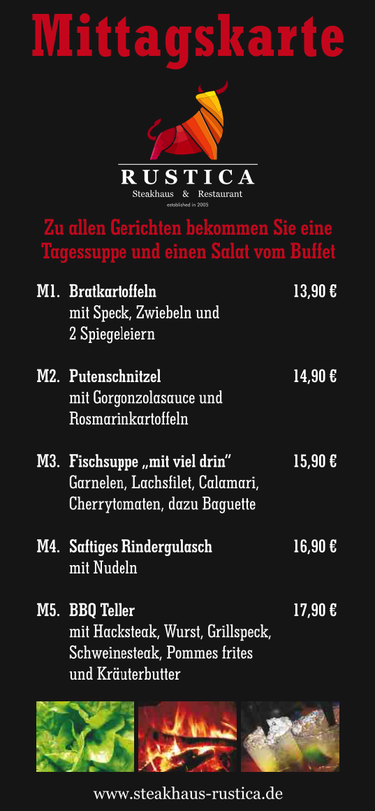 Aktuelle Mittagskarte Steakhaus Rustica