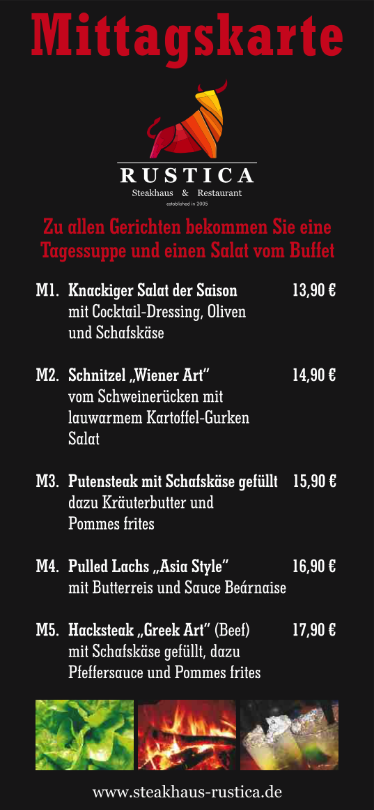Aktuelle Mittagskarte Steakhaus Rustica
